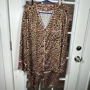 Summersalt Leopard Print Satin Pajama Set 2XL Pink Piping Loungewear Plus Size